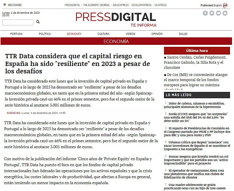 TTR Data considera que el capital riesgo en Espaa ha sido 